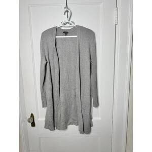 Talbots Light Gray Ribbed Knit Long Longline Open Cardigan Sweater Women's LG